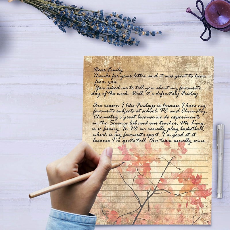 PARTH IMPEX 56 Sheets Vintage Lined Writing Paper 8.5x11 - Letter Size Ruled Stationery Rustic Old Looking Letterhead Printer Paper - 120gsm Thick Decorative Colored Antique Aged Autumn Design - Image 5
